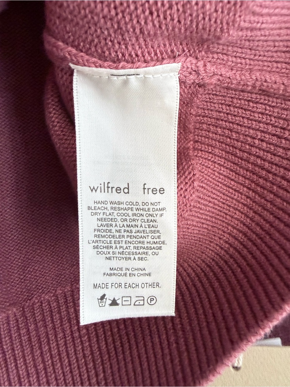 Aritzia Wilfred Free Harper Merino Wool Cotton Mock Neck Sweater XS NWT Pink - Picture 10 of 13